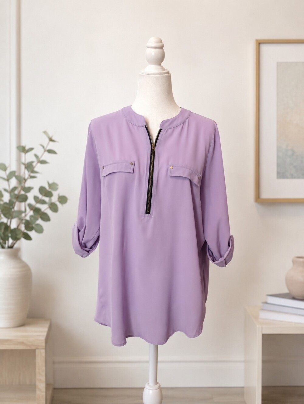 ANGVNS Women's Lavender Half Zip Blouse Size XL